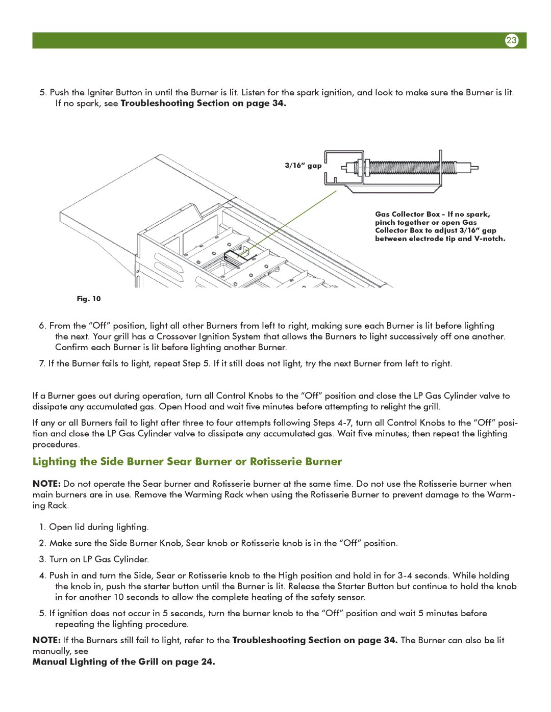 Aussie 6804, 6805 manual Lighting the Side Burner Sear Burner or Rotisserie Burner, Manual Lighting of the Grill on 