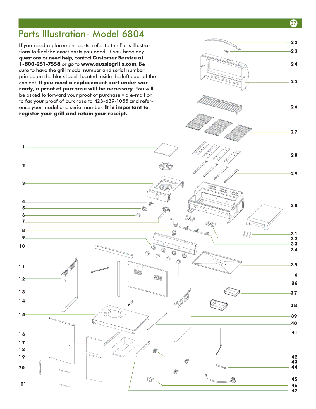 Aussie 6804, 6805 manual Parts Illustration- Model 