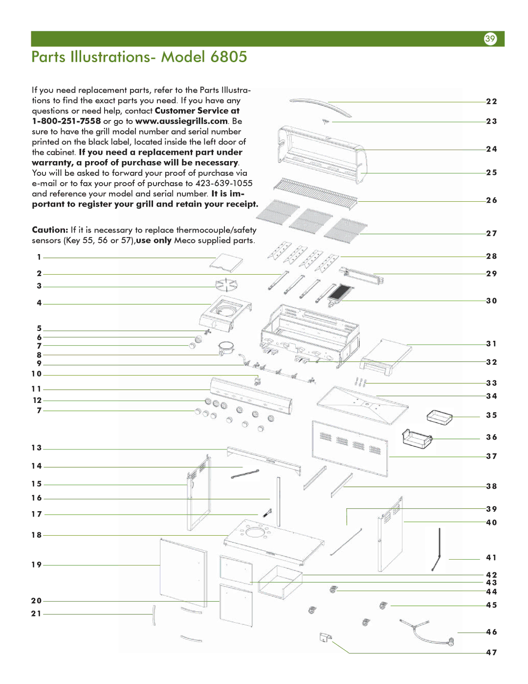 Aussie 6804, 6805 manual Parts Illustrations- Model 