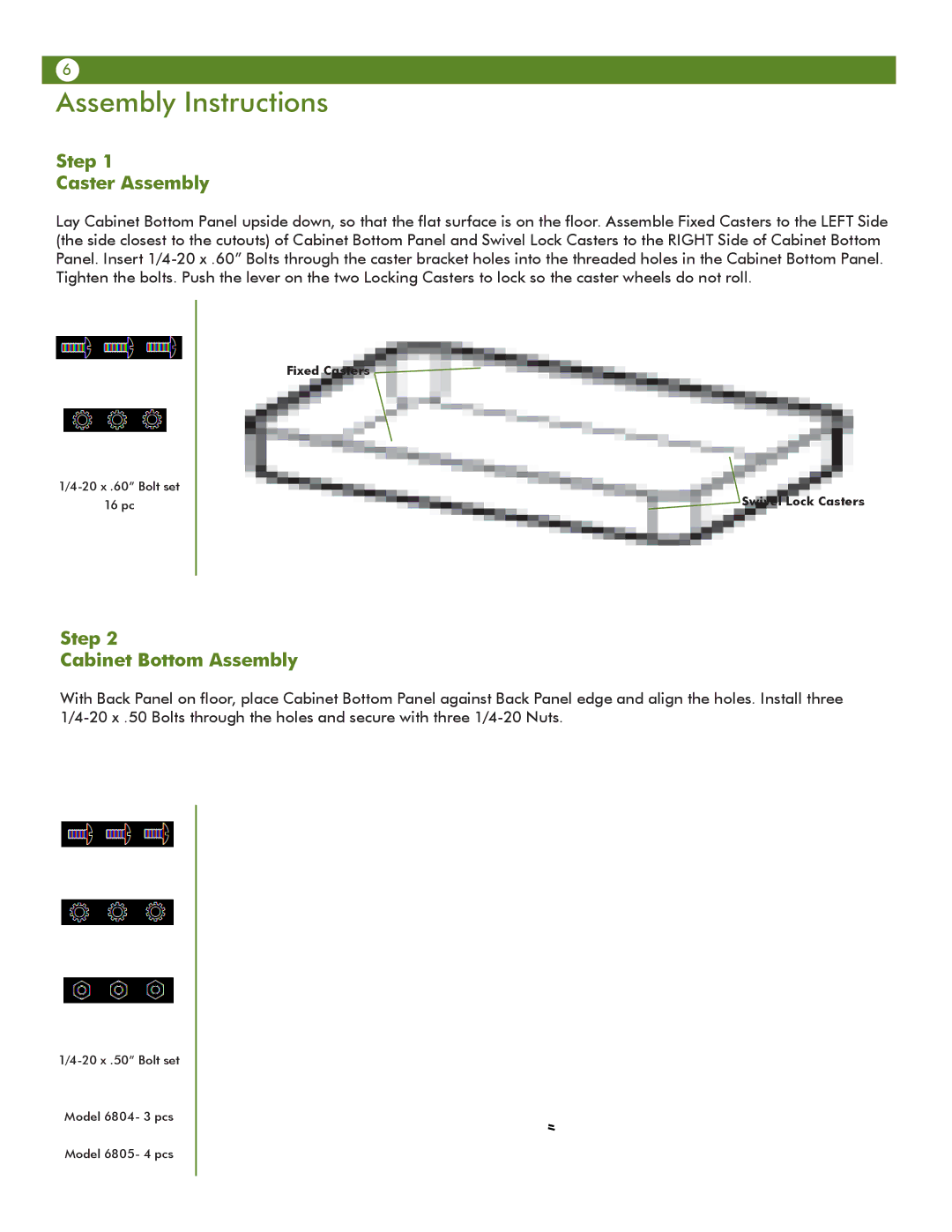 Aussie 6805, 6804 manual Assembly Instructions, Step Caster Assembly, Step Cabinet Bottom Assembly 