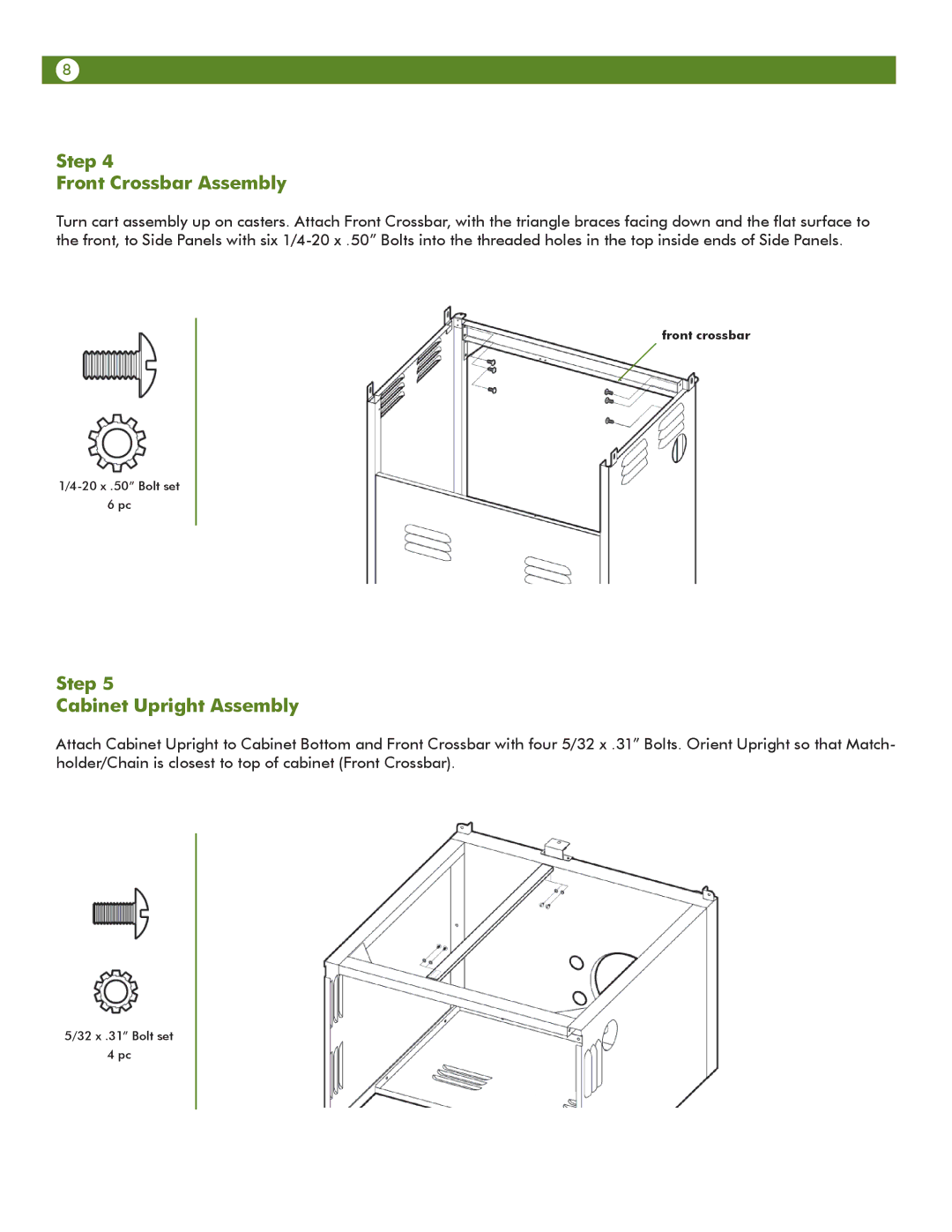 Aussie 6805, 6804 manual Step Front Crossbar Assembly, Step Cabinet Upright Assembly 