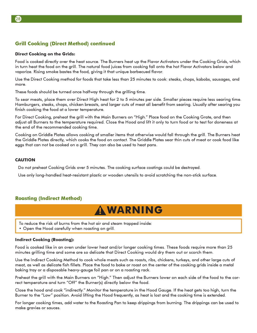 Aussie 68R5A9SSS1 manual Roasting Indirect Method, Direct Cooking on the Grids, Indirect Cooking Roasting 