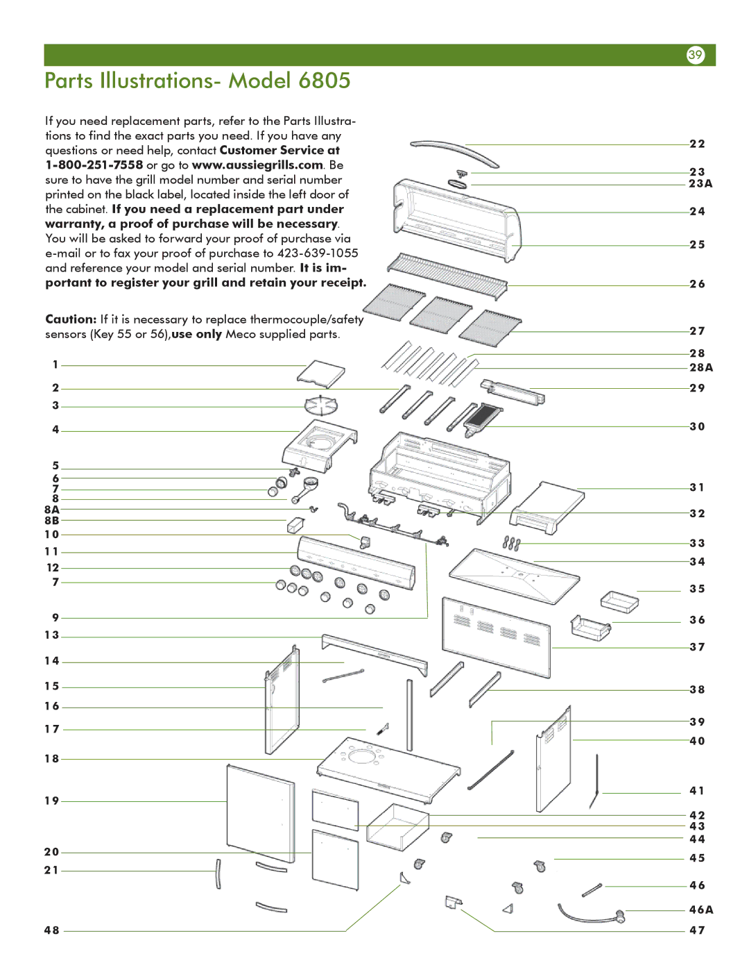 Aussie 68R5A9SSS1 manual Parts Illustrations- Model 