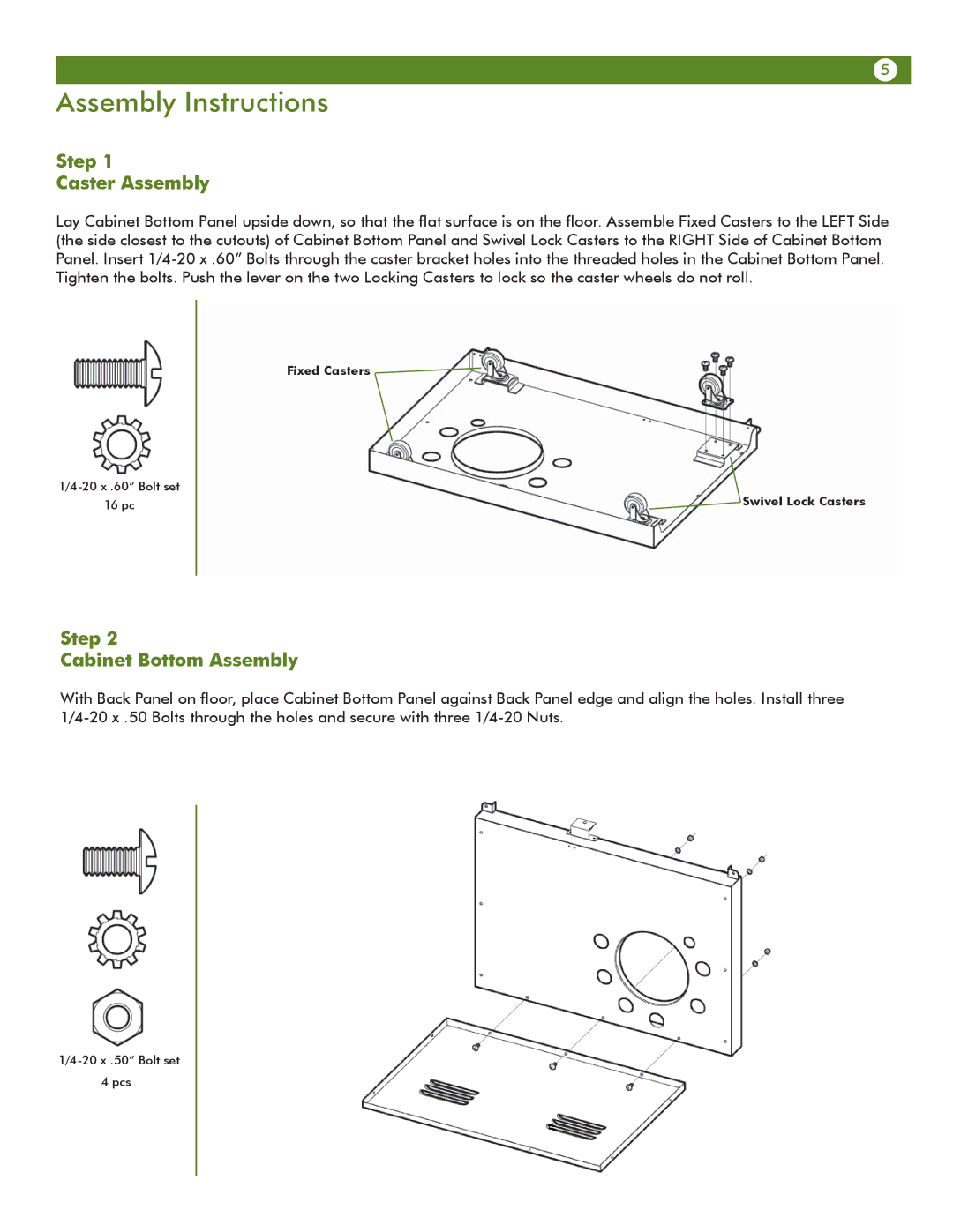 Aussie 68R5A9SSS1 manual Assembly Instructions, Step Caster Assembly, Step Cabinet Bottom Assembly 