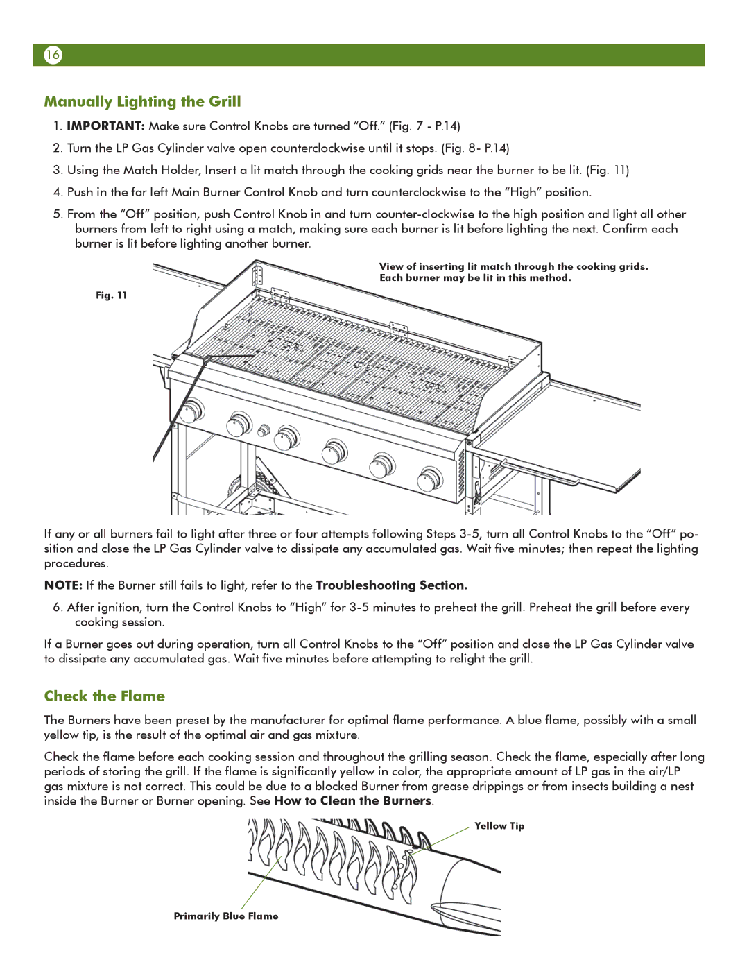 Aussie 69F6U00KS1 manual Manually Lighting the Grill, Check the Flame 