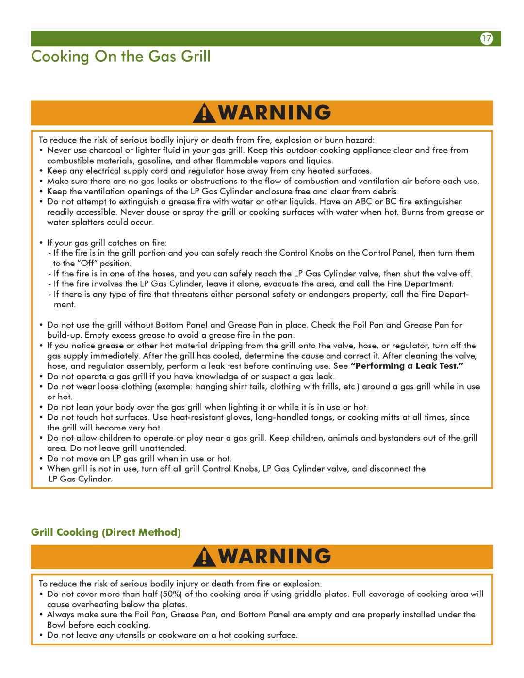 Aussie 69F6U00KS1 manual Cooking On the Gas Grill, Grill Cooking Direct Method 