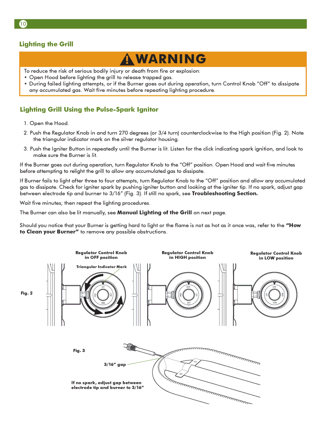 Aussie 6T01U00SS1 user manual Lighting the Grill, Lighting Grill Using the Pulse-Spark Ignitor 