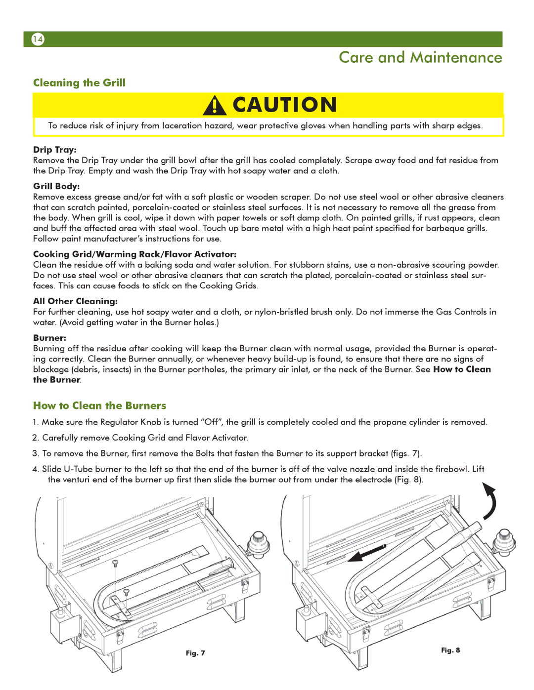 Aussie 6T01U00SS1 user manual Care and Maintenance, Cleaning the Grill, How to Clean the Burners 