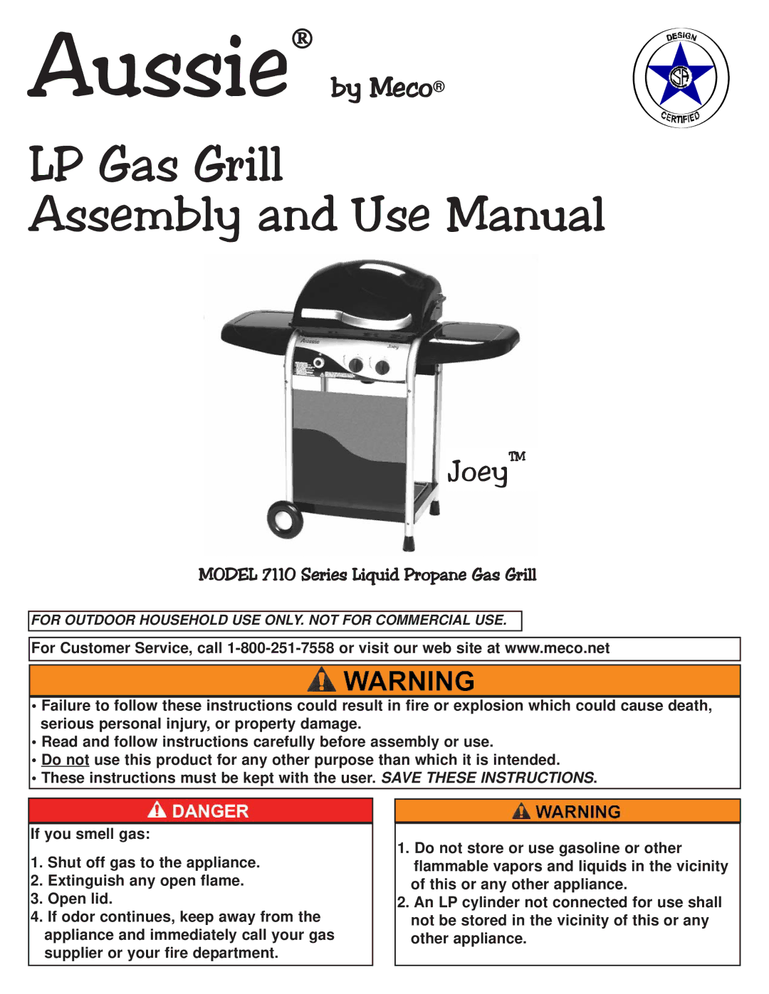 Aussie 7110 manual LP Gas Grill Assembly and Use Manual 