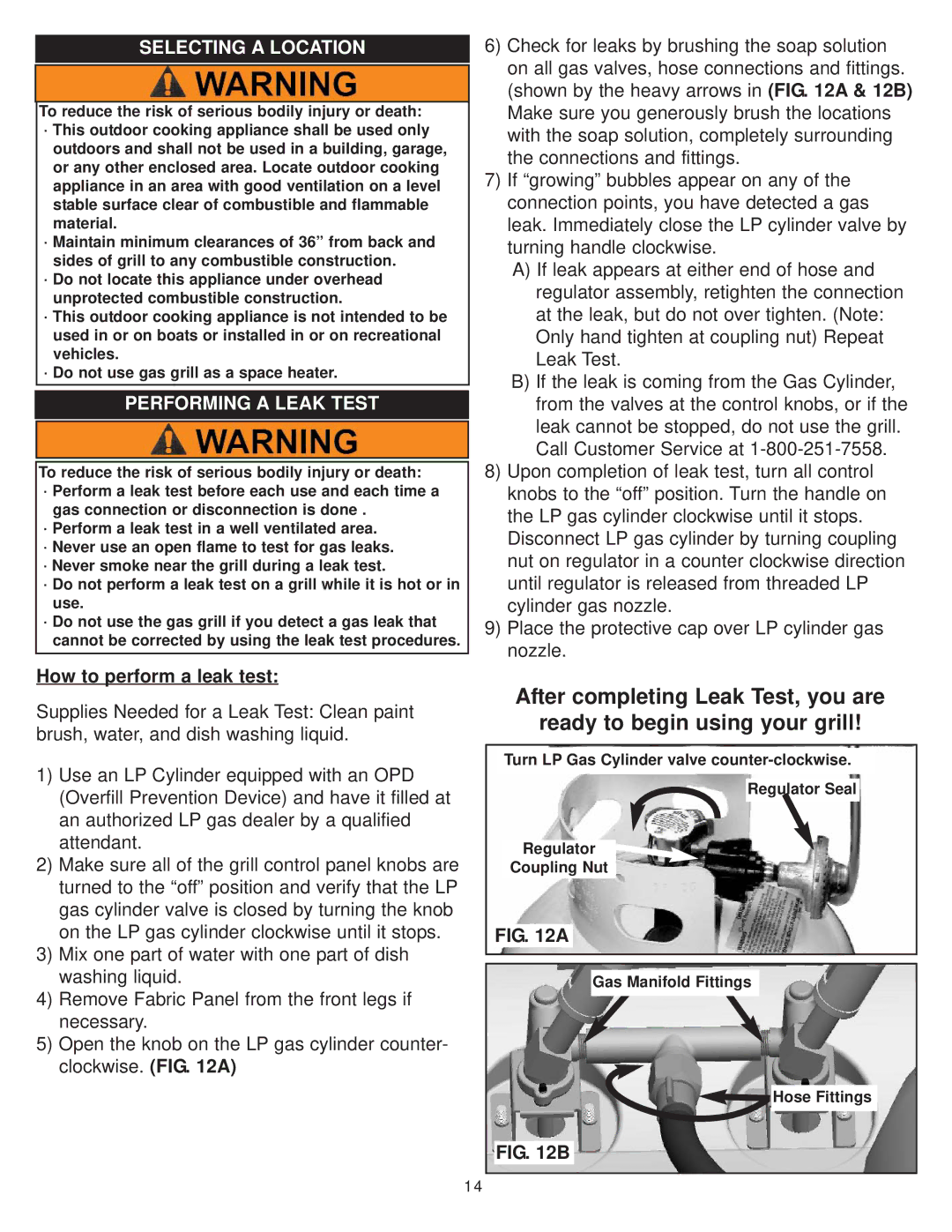 Aussie 7110 manual Selecting a Location, Performing a Leak Test 