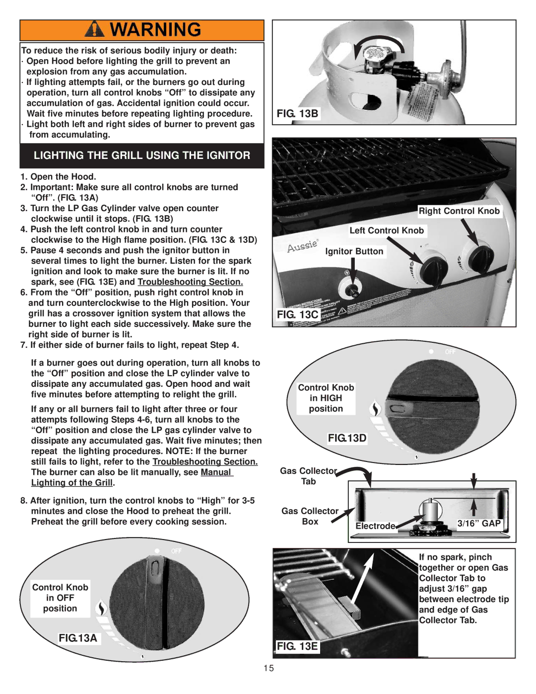 Aussie 7110 manual Lighting the Grill Using the Ignitor 