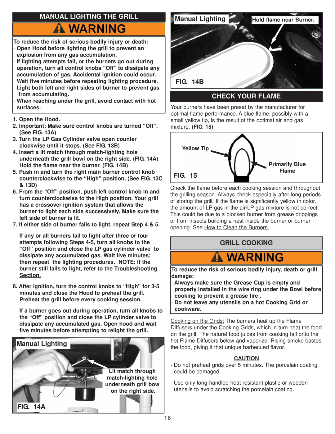 Aussie 7110 manual Manual Lighting the Grill, Check Your Flame, Grill Cooking 