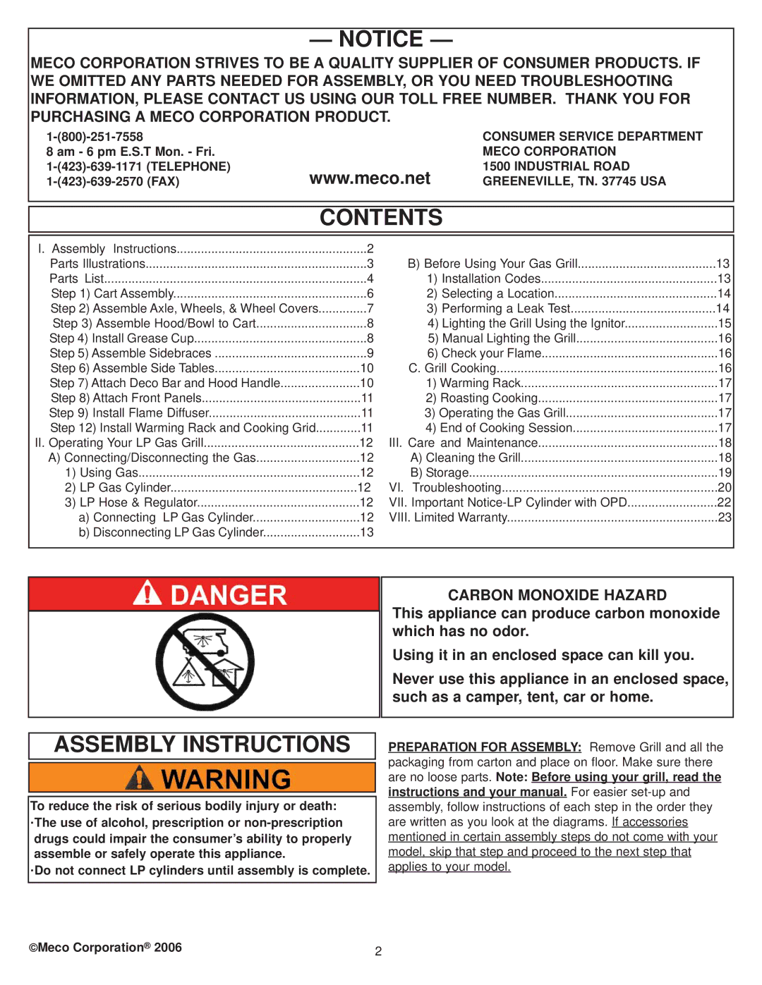 Aussie 7110 manual Contents, Assembly Instructions 