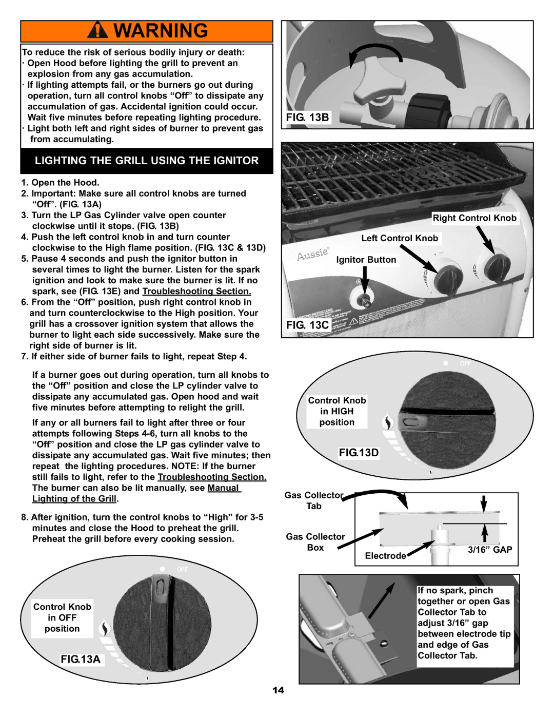 Aussie 7110.7.641 manual Lighting the Grill Using the Ignitor 