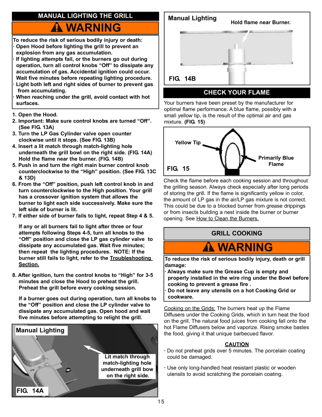 Aussie 7110.7.641 manual Manual Lighting the Grill, Check Your Flame, Grill Cooking 