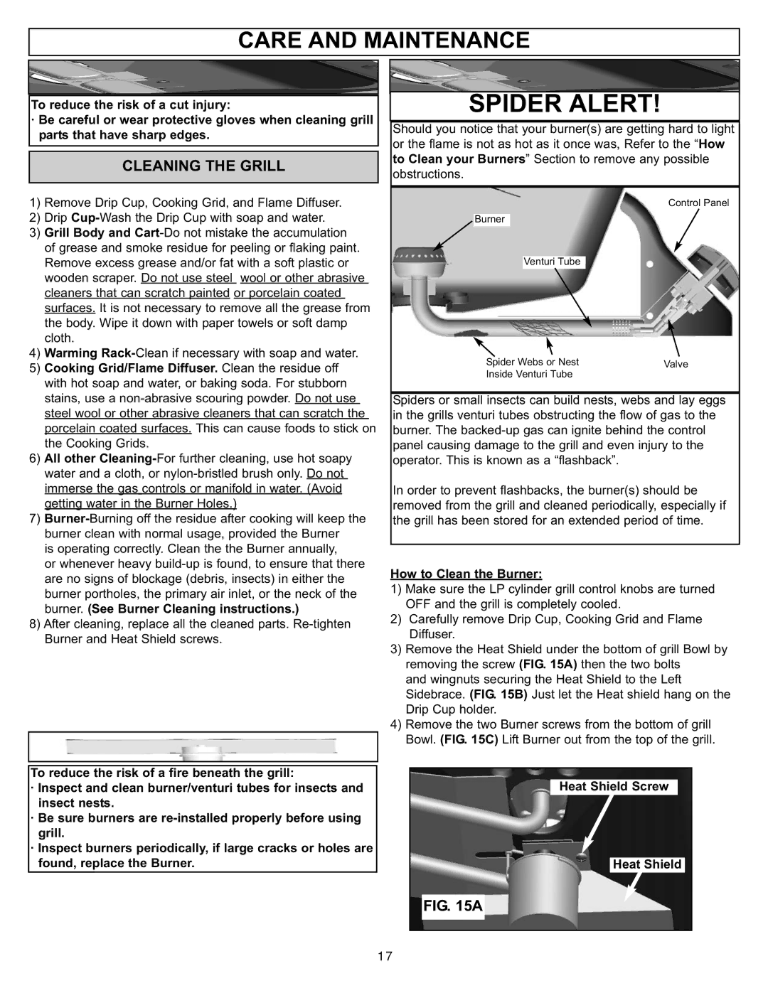 Aussie 7110.7.641 manual Care and Maintenance, Cleaning the Grill 