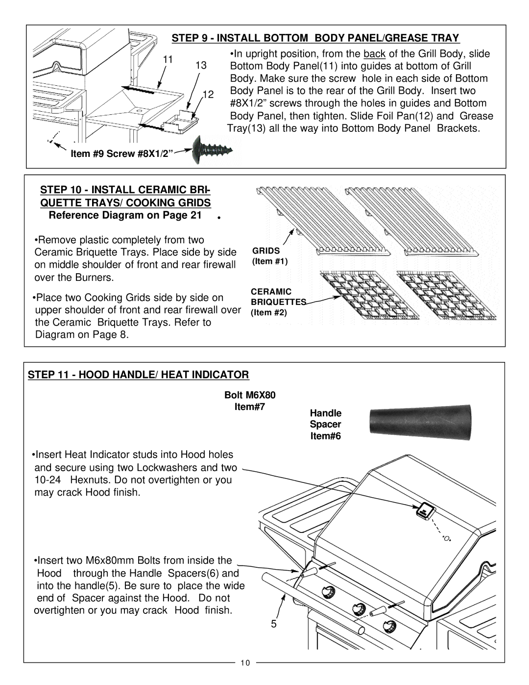 Aussie 8362 Install Bottom Body PANEL/GREASE Tray, Install Ceramic BRI Quette TRAYS/ Cooking Grids, Reference Diagram on 