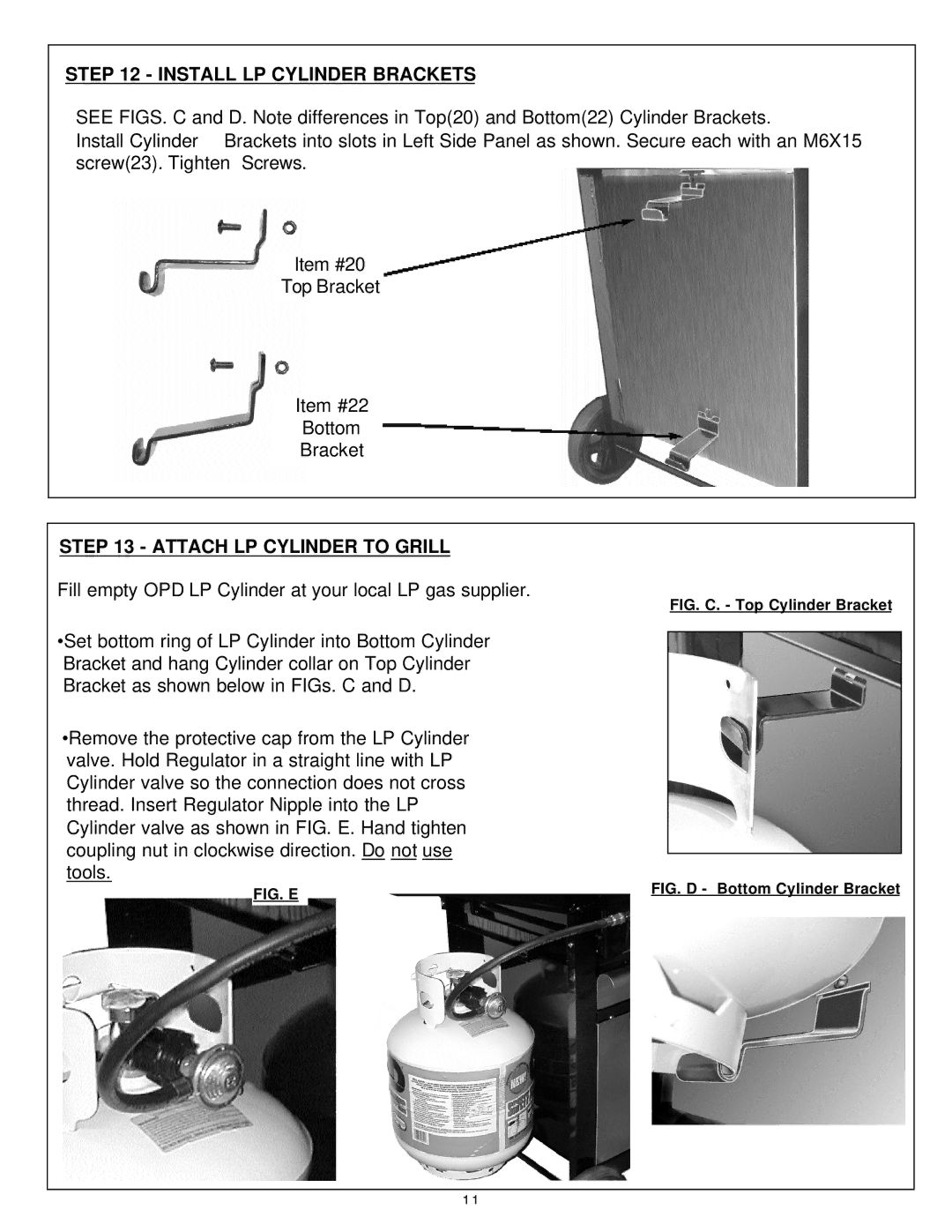 Aussie 8462, 8362 manual Install LP Cylinder Brackets, Attach LP Cylinder to Grill 