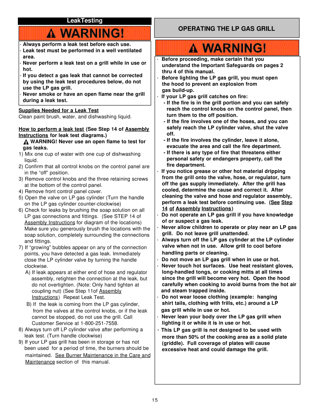 Aussie 8462, 8362 manual LeakTesting, Operating the LP GAS Grill 