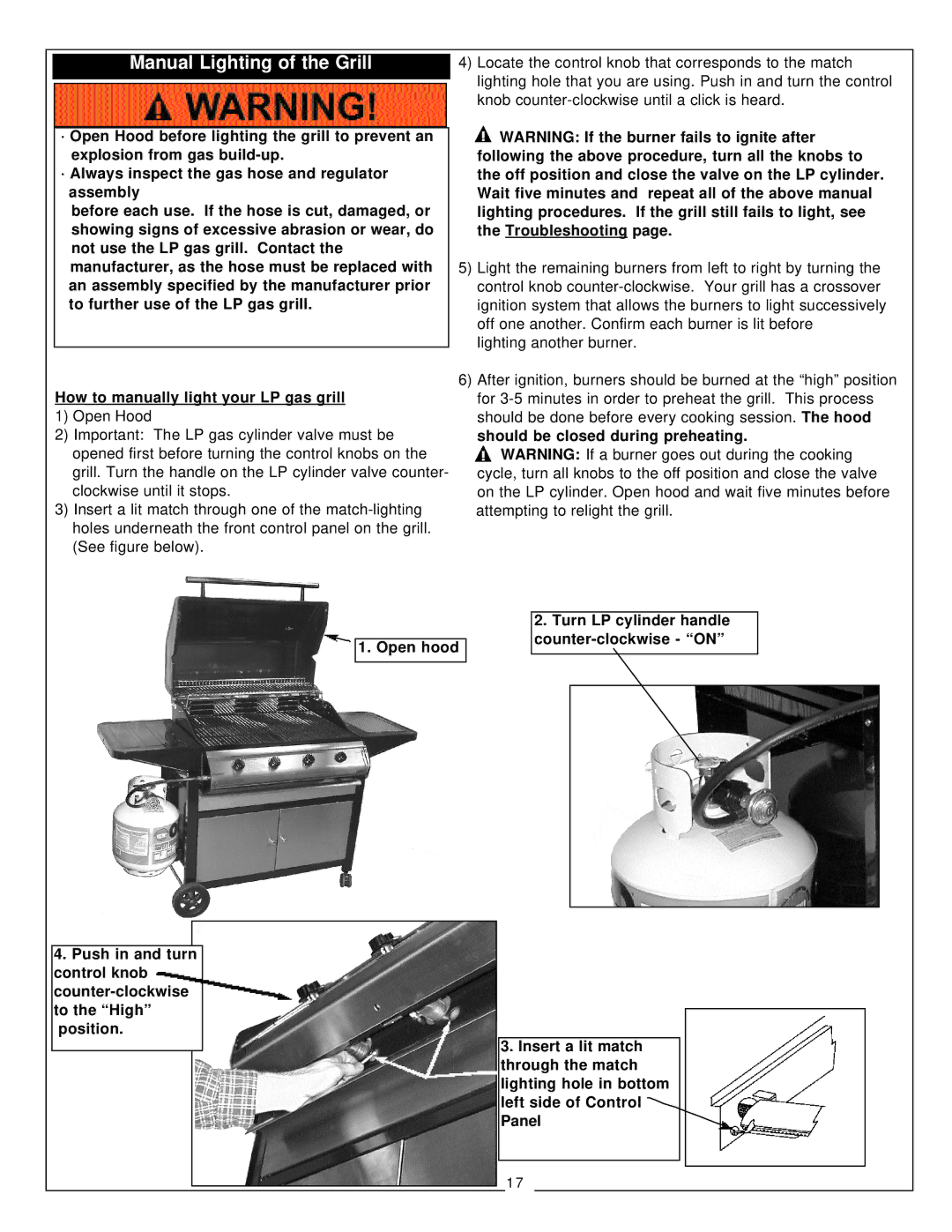 Aussie 8462, 8362 Manual Lighting of the Grill, How to manually light your LP gas grill 