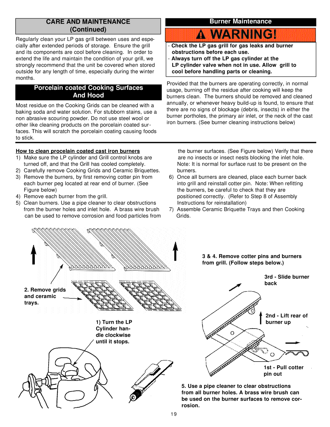 Aussie 8462 Porcelain coated Cooking Surfaces Hood, Burner Maintenance, How to clean procelain coated cast iron burners 