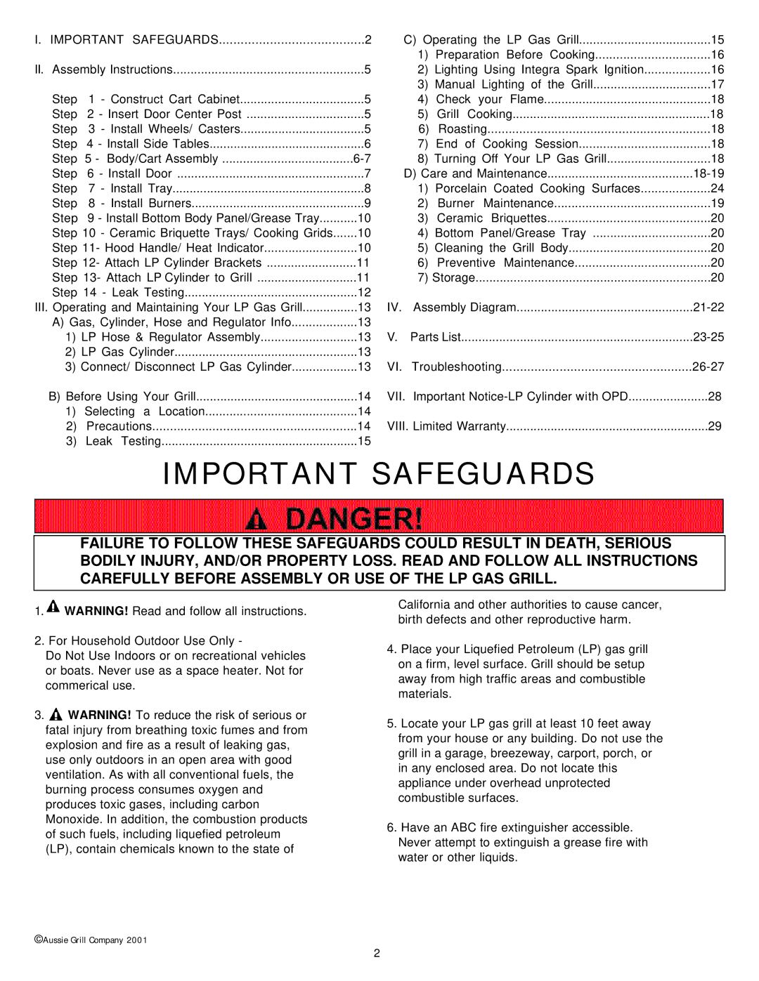 Aussie 8362, 8462 manual Important Safeguards 