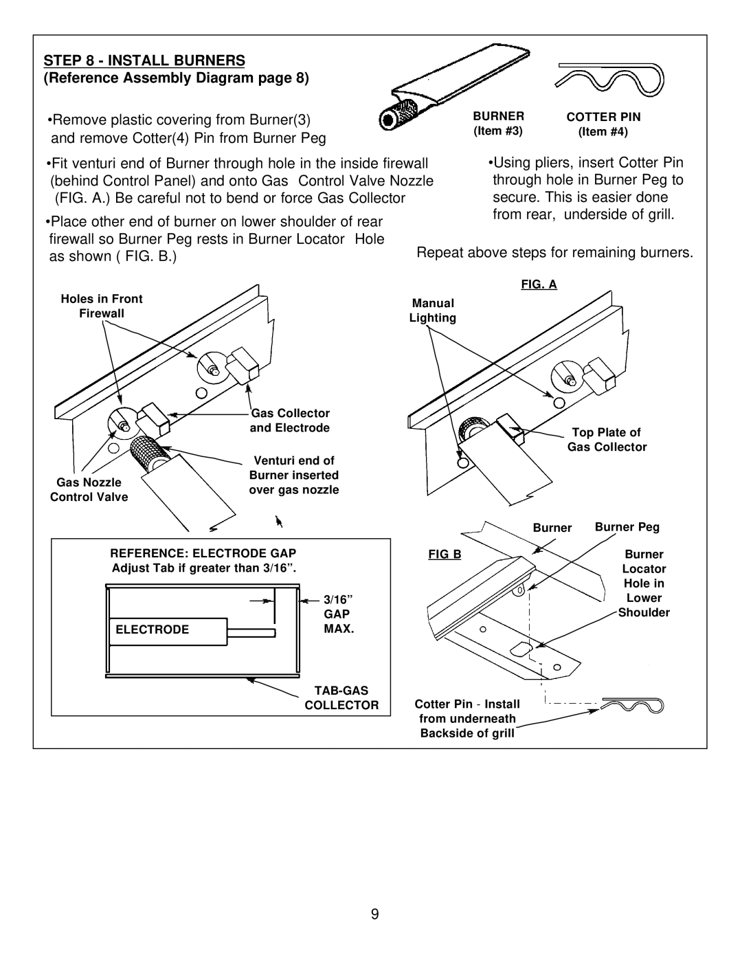 Aussie 8462, 8362 manual Install Burners Reference Assembly Diagram 