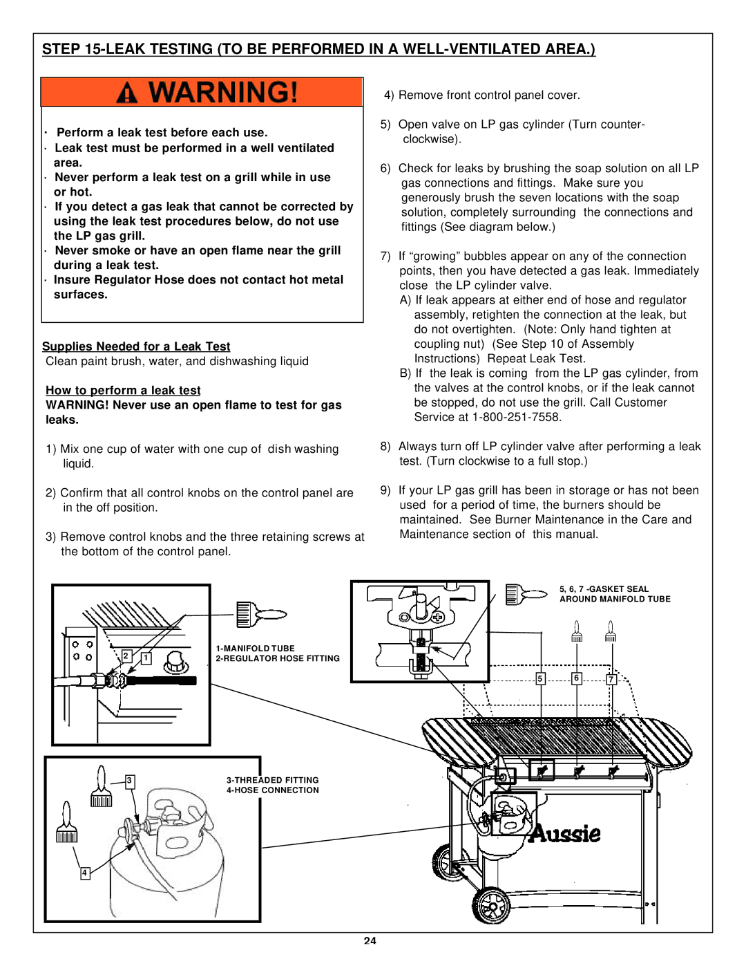 Aussie Bonza Deluxe, Kanga Leak Testing to be Performed in a WELL-VENTILATED Area, How to perform a leak test 