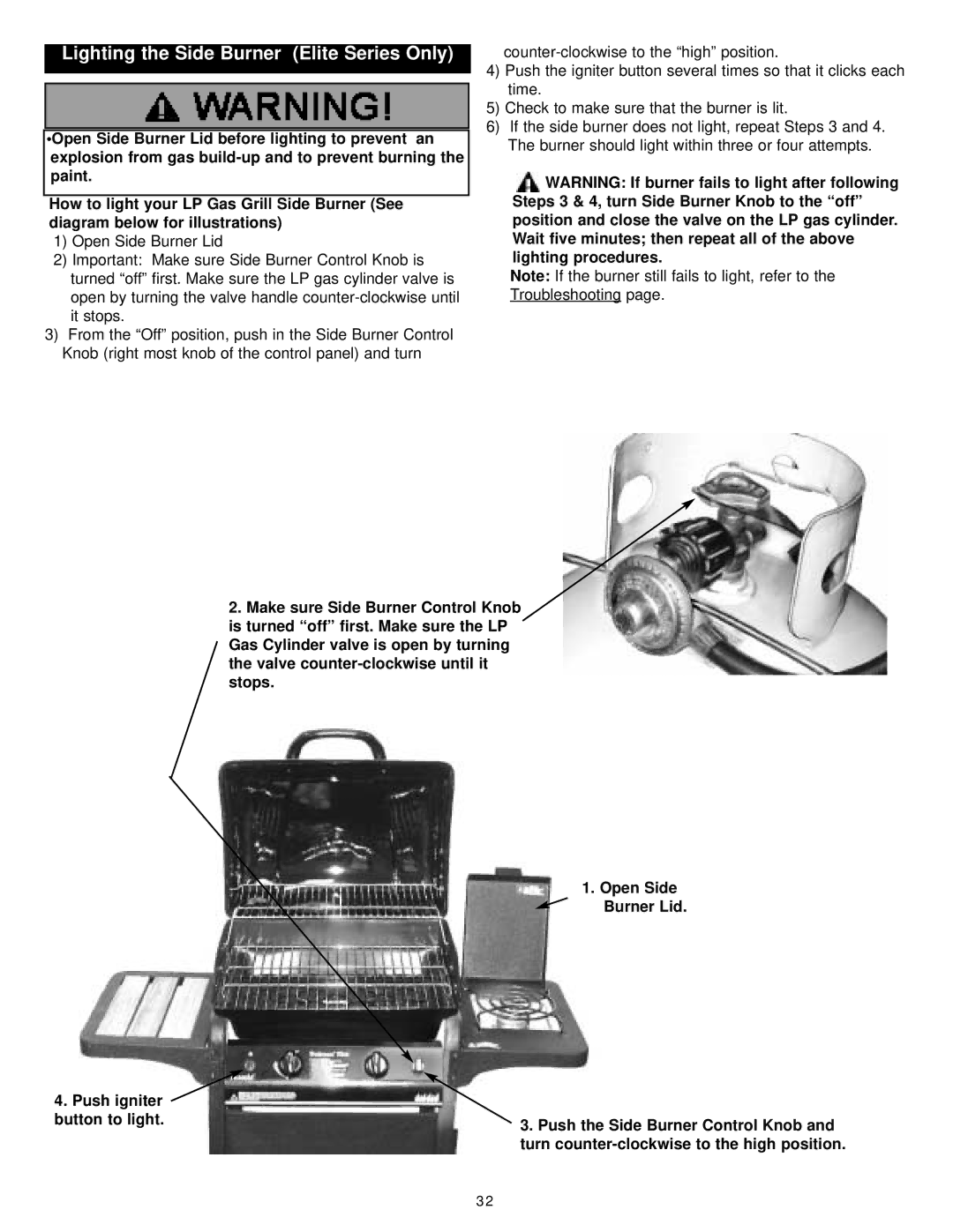 Aussie pmn owner manual Lighting the Side Burner Elite Series Only 