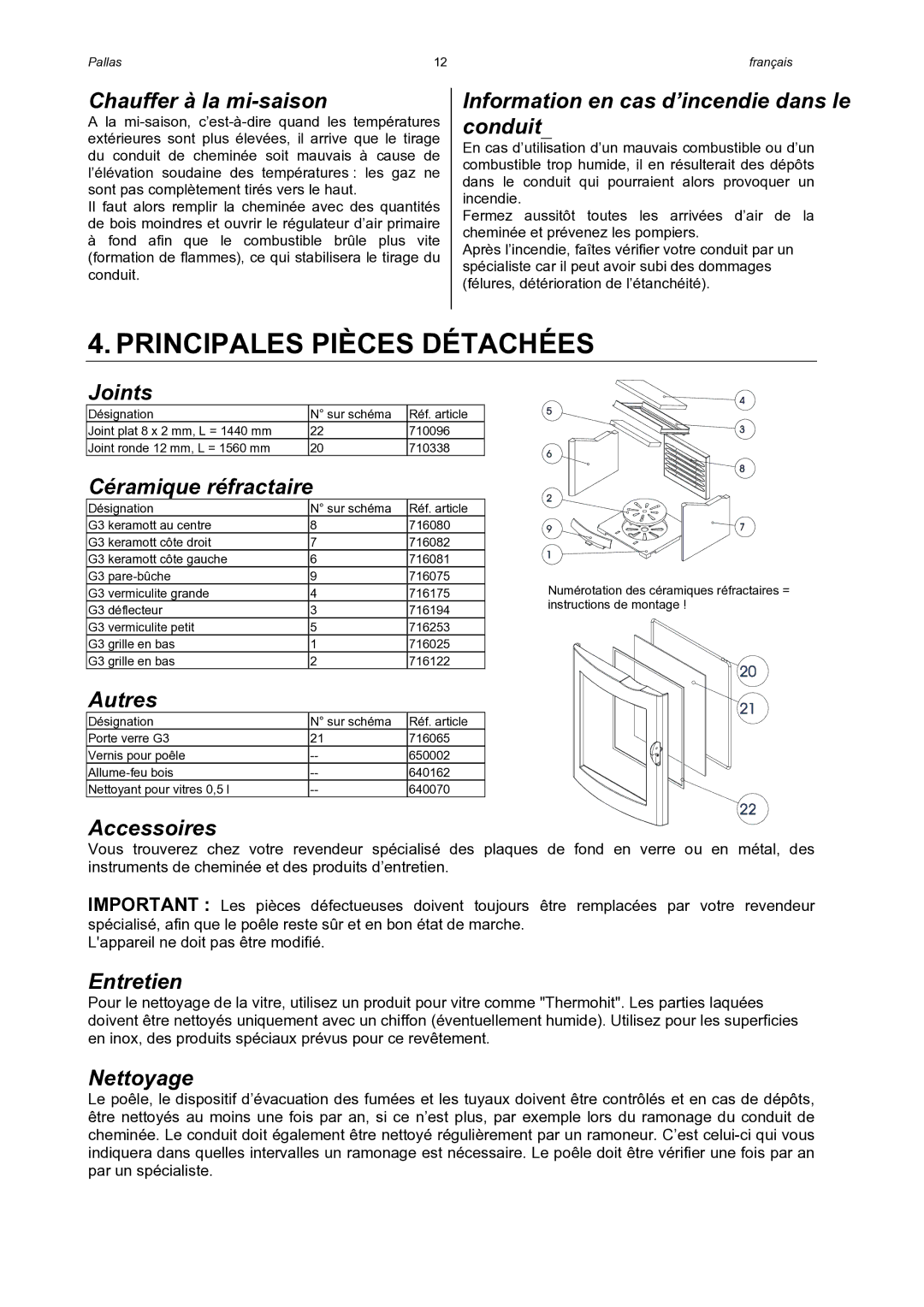 Austro Flamm G3 manual Principales Pièces Détachées 