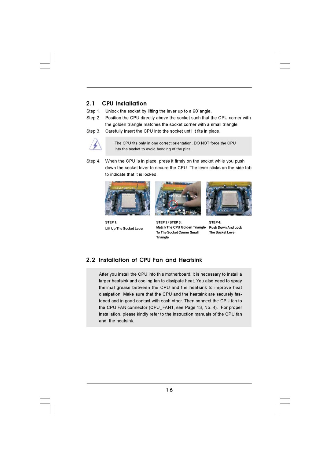 Auto Page A780 CPU Installation, Installation of CPU Fan and Heatsink, CPU Golden Triangle Socker Corner Small Triangle 