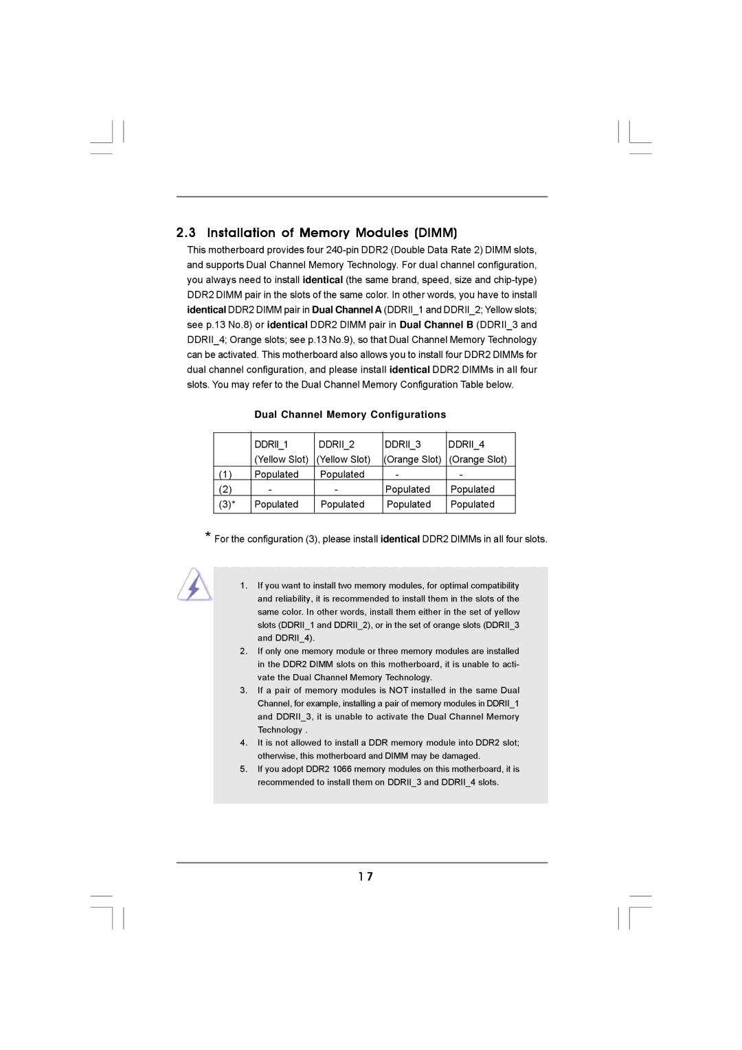 Auto Page A780 user manual Installation of Memory Modules Dimm, Dual Channel Memory Configurations 