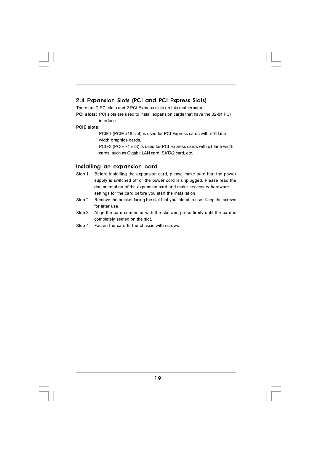 Auto Page A780 user manual Expansion Slots PCI and PCI Express Slots, Installing an expansion card, Pcie slots 