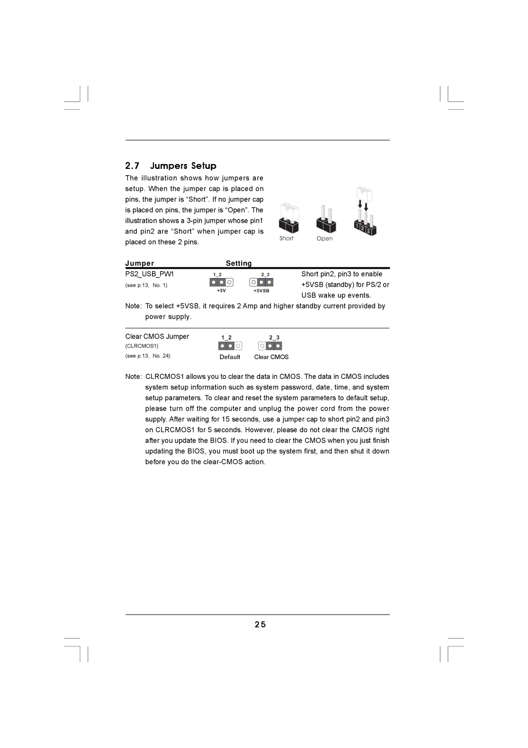 Auto Page A780 user manual Jumpers Setup, PS2USBPW1 