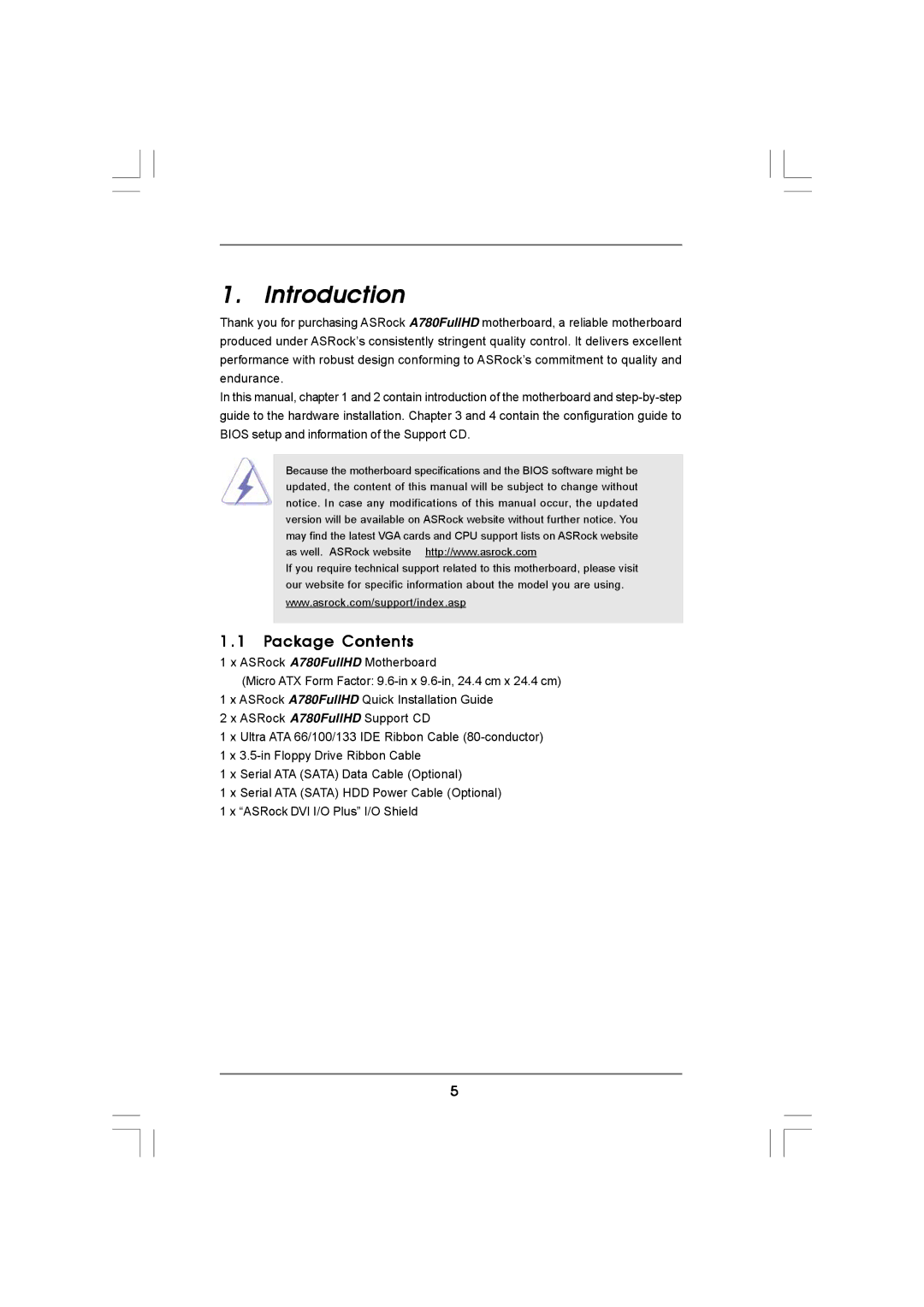 Auto Page A780 user manual Introduction, Package Contents 