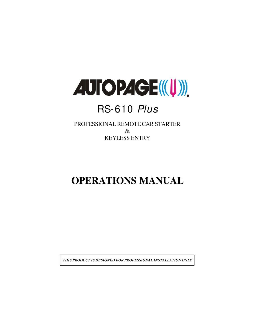 Auto Page RS-610 manual Operations Manual 