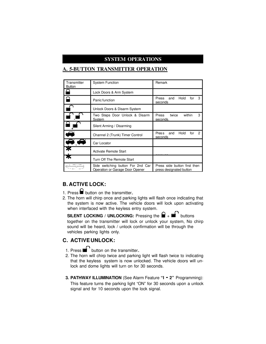 Auto Page RS-610 manual Active Lock, Active Unlock 