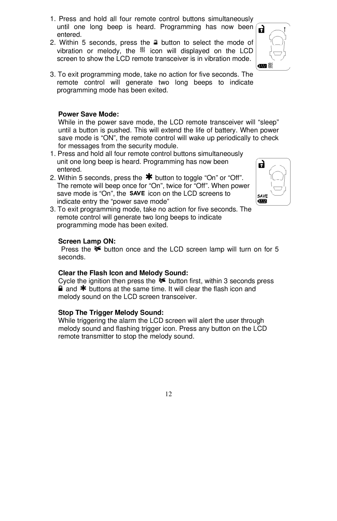 Auto Page RS-622 manual Screen Lamp on, Clear the Flash Icon and Melody Sound, Stop The Trigger Melody Sound 