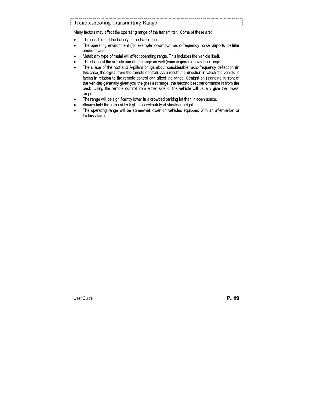 Autostart AS-3472TW-FM manual Troubleshooting Transmitting Range 