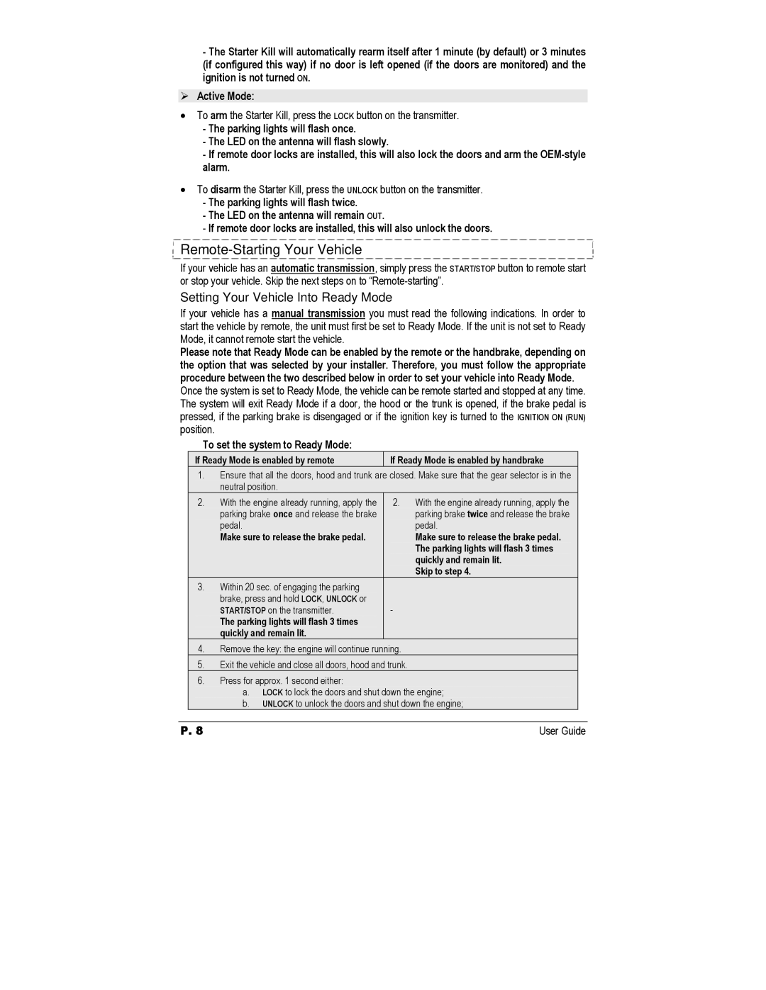 Autostart AS-3472TW-FM Remote-Starting Your Vehicle, Setting Your Vehicle Into Ready Mode, To set the system to Ready Mode 