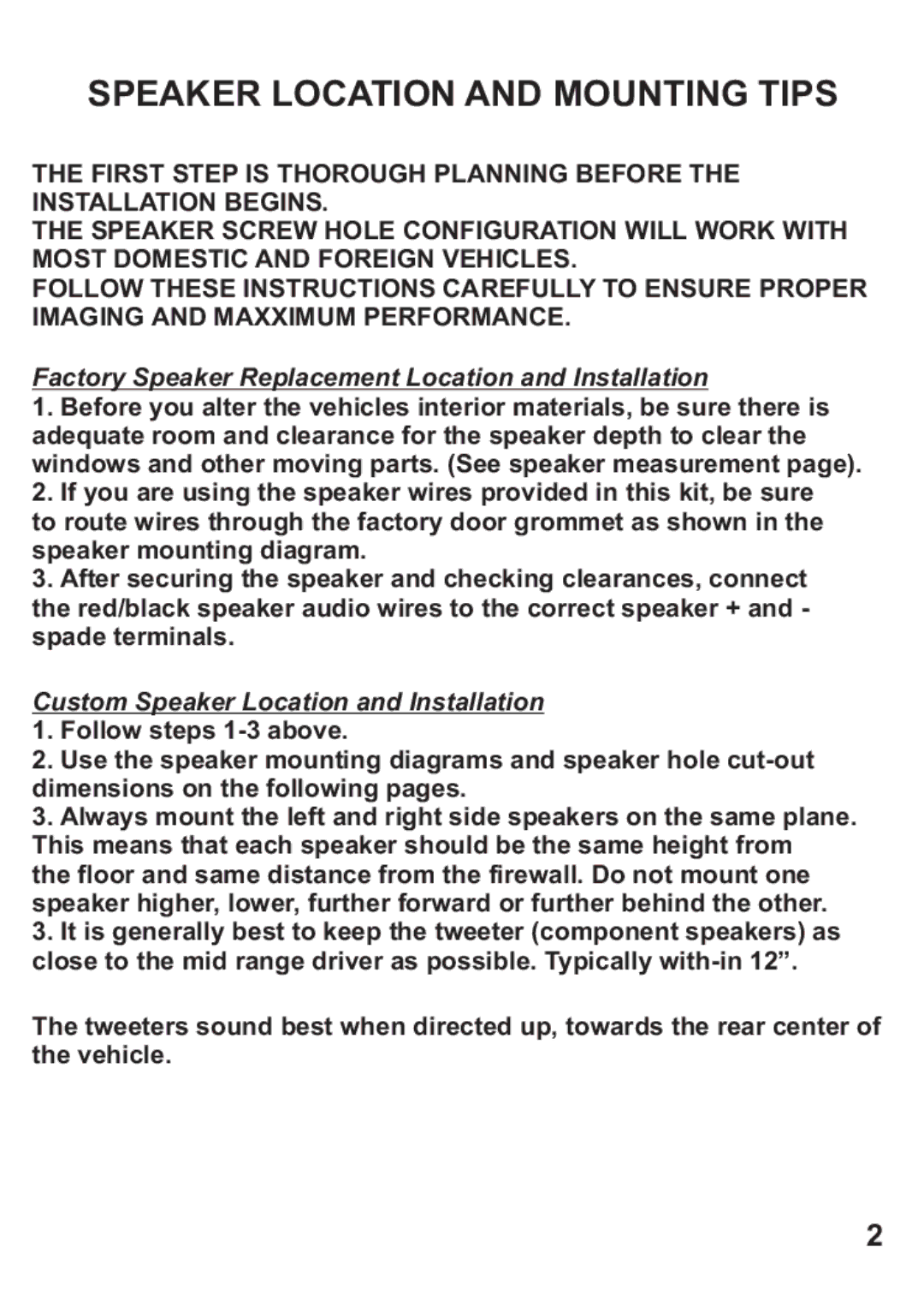 AutoTek AT6.2C, AT693, AT62CX, AT692 manual Speaker Location and Mounting Tips 