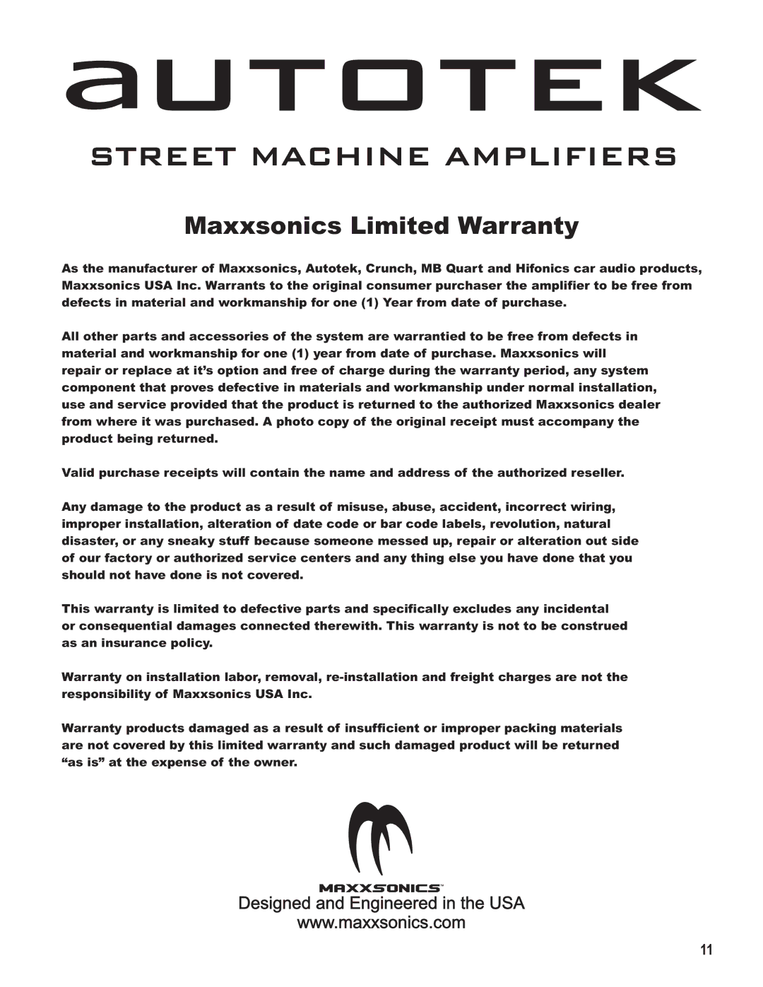 AutoTek SM1-100.1, SM4-800, SM2-1000, SM2-1200, SM4-1000, SM2-400, SM1-150.1 manual Autotek 