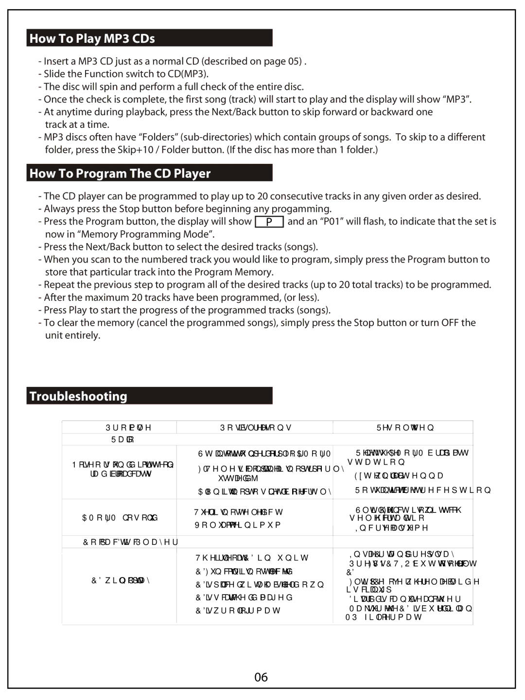 AUVI Technologies MCB10 manual How To Play MP3 CDs, How To Program The CD Player, Troubleshooting 