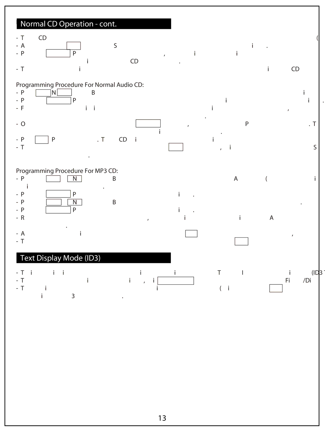 AUVI Technologies MSW1150 manual Text Display Mode ID3, NormalNormalCD OperationCD Operation- cont 