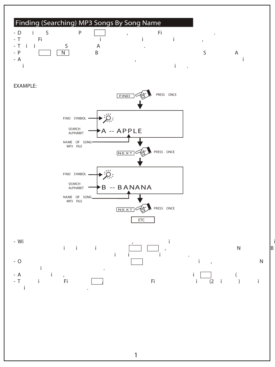 AUVI Technologies MSW1150 manual Finding Searching MP3 Songs By Song Name, Alphabet B -- B Anana 