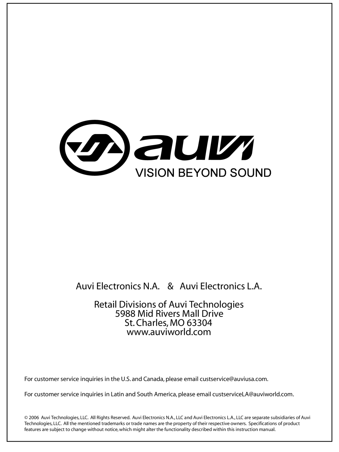 AUVI Technologies MSW1150 manual Vision Beyond Sound 