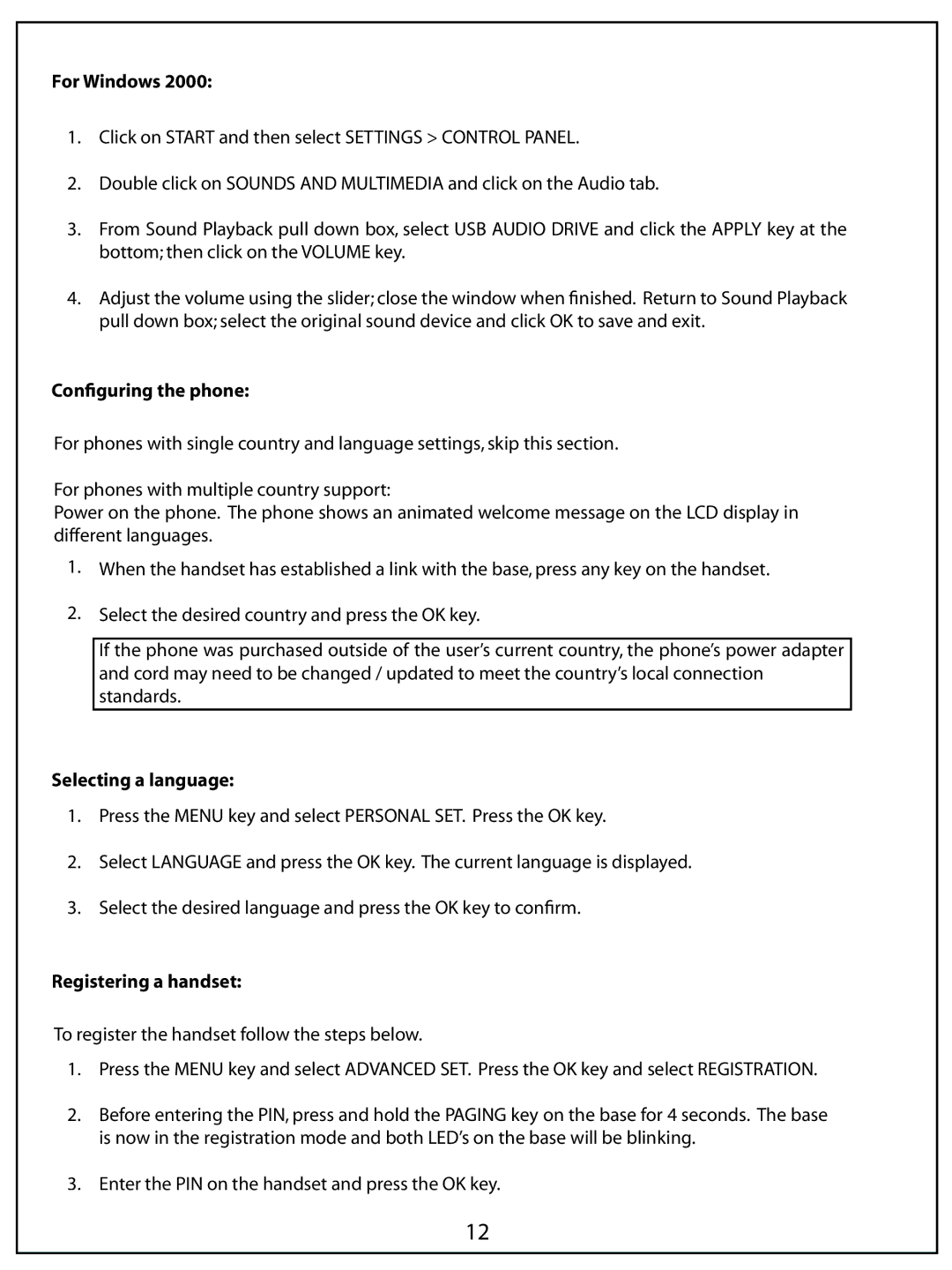 AUVI Technologies PHIP65 manual Conﬁguring the phone, Selecting a language, Registering a handset 