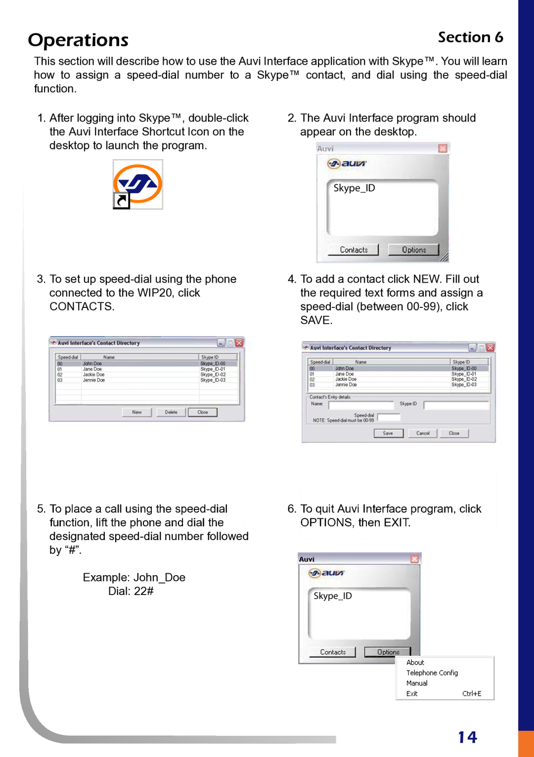 AUVI Technologies WIP20S manual Operations, Contacts 