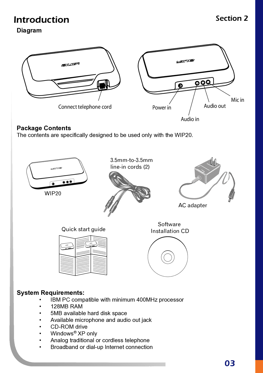 AUVI Technologies WIP20S manual Introduction, Diagram, Package Contents, System Requirements 