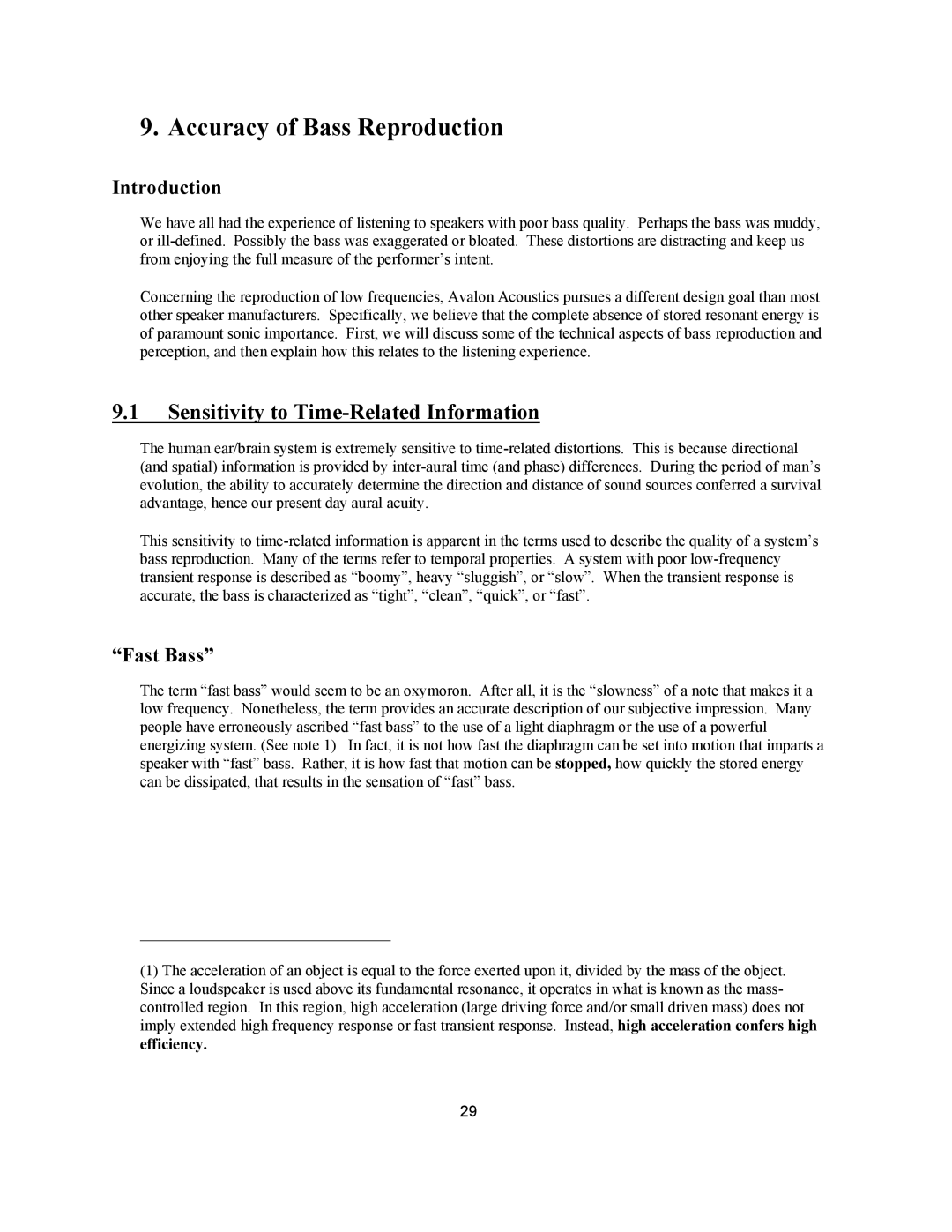 Avalon Acoustics AVALON ASCENDANT manual Accuracy of Bass Reproduction, Sensitivity to Time-Related Information 